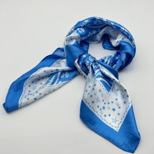 Small retro blue silk scarf